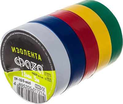 Набор изолент Фаза ПВХ 15мм 5м / 5017214 (5шт)