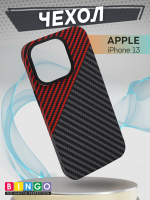 Чехол-накладка Bingo Carbon для Apple iPhone 13 (черный/красный)