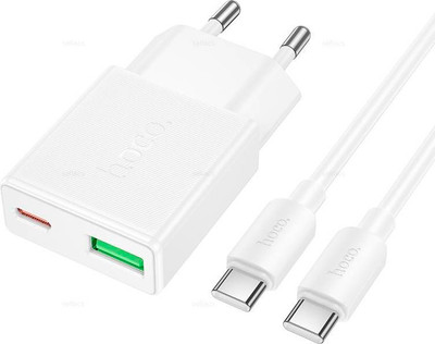 Зарядное устройство сетевое Hoco N73 + кабель Type-C-Type-C (белый)