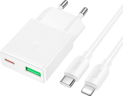 Зарядное устройство сетевое Hoco N73 + кабелем Lightning-Type-C (белый)