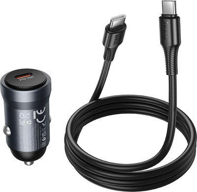 Зарядное устройство автомобильное Hoco Z62A + кабель Type-C-Type-C (металлик)