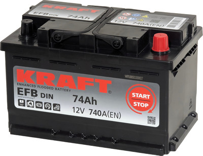 Автомобильный аккумулятор KrafT EFB R+ низкий 740A / EFB-L3B (74 А/ч)