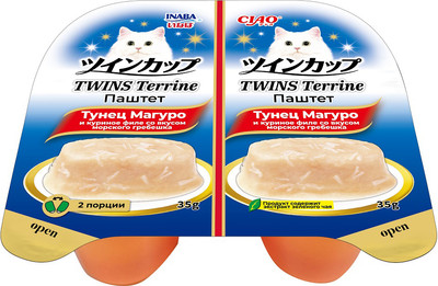 Влажный корм для кошек Inaba Чао Твинс Террин с тунцом Магуро, кур. филе с морским гребешком (2x35г)