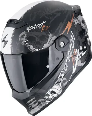 Мотошлем Scorpion Exo Exo Covert-Fx Skullz (XL, черный матовый/серый/золотистый)