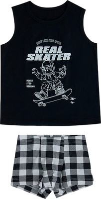 Комплект бельевой детский Mark Formelle 443002 (р.122-60-54, черный/черно-белая клетка)