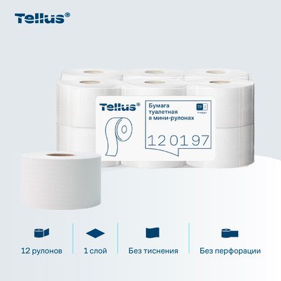 Туалетная бумага Tellus Т2 Universal 1-слойная 200м / 120197 (12шт, белый)