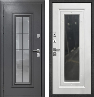 Входная дверь Гарда 9 Ковка стеклопакет букле графит/белый матовый (96x205, левая)