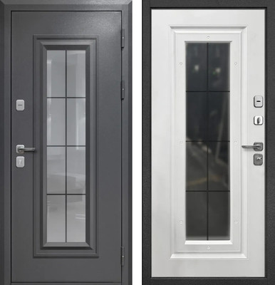 Входная дверь Гарда 9 Ковка стеклопакет букле графит/белый матовый (96x205, правая)