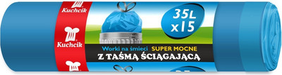 Пакеты для мусора Kuchcik Супер прочные 35л 13мкм с завязками (15шт, голубой)