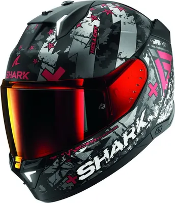 Мотошлем Shark Helmets Skwal I3 Hellcat Mat / HE0829E-KUR-XXL (2XL, черный матовый/серебристый/красный)