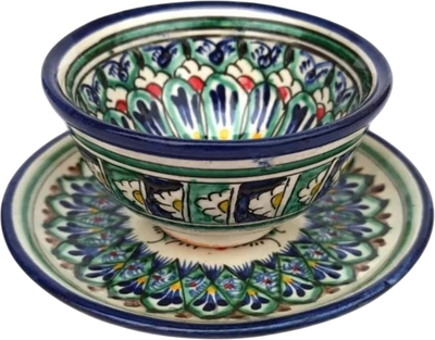 Пиала Шелковый путь С блюдцем Риштан Средняя