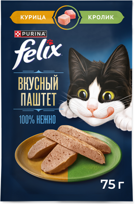 Влажный корм для кошек Felix Вкусный паштет Курица и кролик (75г)