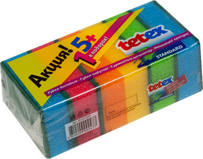 Набор губок хозяйственных Tetex 95x65мм (5шт+1шт)