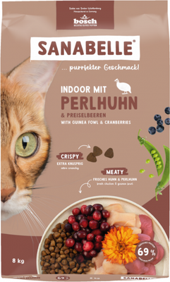 Сухой корм для кошек Bosch Petfood Sanabelle Indoor mit Perlhuhn&Preiselbeeren / 857408 (8кг)