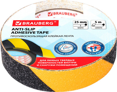 Скотч противоскользящий Brauberg 25ммx5м / 606773 (черный/желтый)