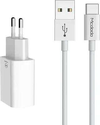 Зарядное устройство сетевое McDodo CH-6721 2 USB-A Charger(EU) + Type-C Cable (1м, белый)