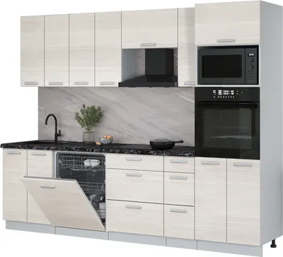 Кухонный гарнитур Интерлиния Мила Лайт 2.7-ПМ1 (вудлайн кремовый/вудлайн кремовый/кастилло темный)