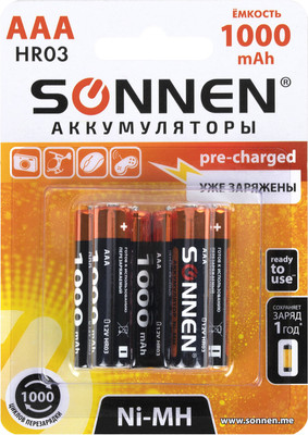 Комплект аккумуляторов Sonnen ААA HR03 1000mAh / 455611 (6шт)