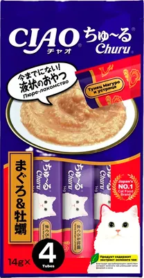 Лакомство для кошек Inaba Чао-Чуру тунец с устрицами (4x14г)