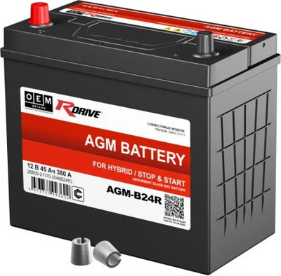 Автомобильный аккумулятор RDrive AGM Asia JL 380A (45 А/ч)