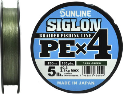 Леска плетеная Sunline Siglon Dark Green PEx4 150м 0.3/5LB / SU-63052042