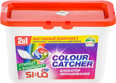 Набор средств для стирки SI:LA Капсулы Bleska 21шт+Салфетки Сolour Catcher 5шт