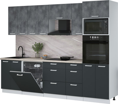 Кухонный гарнитур Интерлиния Мила Лайт 2.8-ПМ1 (бетон портленд/антрацит/травертин серый)