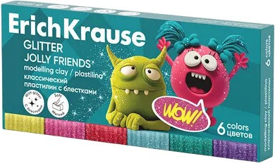 Пластилин Erich Krause Jolly Friends Glitter с блестками / 65448 (6цв)