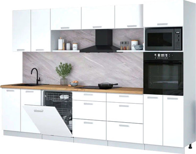 Кухонный гарнитур Интерлиния Мила Лайт 3.2-ПМ1 (белый платинум/белый платинум/дуб бунратти)