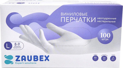 Перчатки одноразовые Zaubex Виниловые Zaubex / 9122524 (L, 100шт, прозрачный)