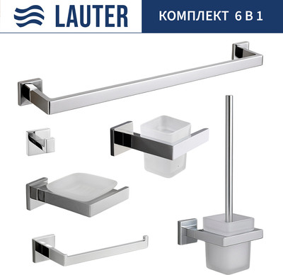 Набор аксессуаров для ванной и туалета Lauter 21SH71061+21SH71051+21SH71071+21SH71091+21SH71011+21SH71111 (Chrome, 6 предметов)