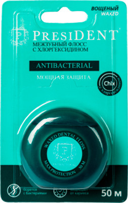 Зубная нить PresiDent Antibacterial (50м)