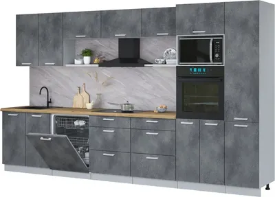 Кухонный гарнитур Интерлиния Мила Лайт 3.6-ПМ1  (бетон портленд/бетон портленд/дуб бунратти)