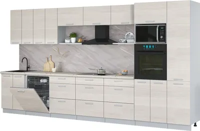 Кухонный гарнитур Интерлиния Мила Лайт 4.0-ПМ1  (вудлайн кремовый/вудлайн кремовый/бискайская сосна)