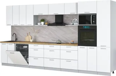 Кухонный гарнитур Интерлиния Мила Лайт 4.0-ПМ1  (белый платинум/белый платинум/дуб бунратти)