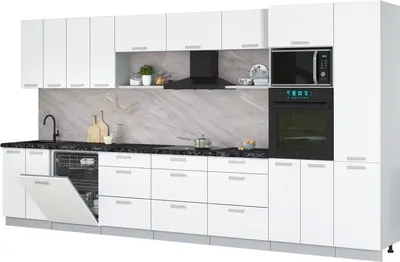Кухонный гарнитур Интерлиния Мила Лайт 4.0-ПМ1  (белый платинум/белый платинум/кастилло темный)