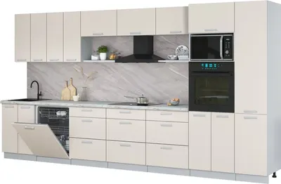 Кухонный гарнитур Интерлиния Мила Лайт 4.0-ПМ1  (персидский жемчуг/персидский жемчуг/серый каспий)