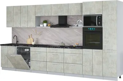 Кухонный гарнитур Интерлиния Мила Лайт 4.0-ПМ1 (бетон лайт/бетон лайт/кастилло темный)