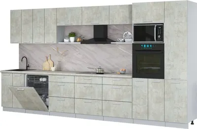 Кухонный гарнитур Интерлиния Мила Лайт 4.0-ПМ1 (бетон лайт/бетон лайт/опал светлый)