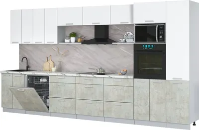 Кухонный гарнитур Интерлиния Мила Лайт 4.0-ПМ1  (белый платинум/бетон лайт/белый гранит)