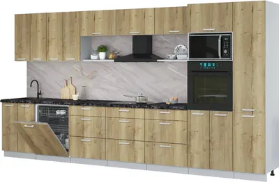 Кухонный гарнитур Интерлиния Мила Лайт 4.0-ПМ1 (дуб золотой/дуб золотой/кастилло темный)