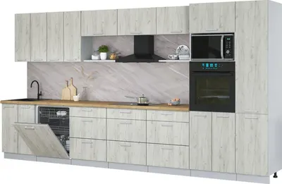 Кухонный гарнитур Интерлиния Мила Лайт 4.0-ПМ1 (дуб белый/дуб белый/дуб бунратти)