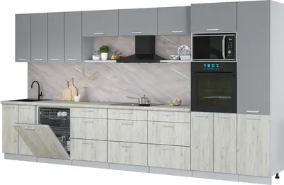 Кухонный гарнитур Интерлиния Мила Лайт 4.0-ПМ1 (серебро/дуб белый/опал светлый)