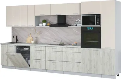 Кухонный гарнитур Интерлиния Мила Лайт 4.0-ПМ1 (персидский жемчуг/дуб белый/серый каспий)