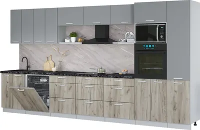 Кухонный гарнитур Интерлиния Мила Лайт 4.0-ПМ1  (серебро/дуб серый/кастилло темный)