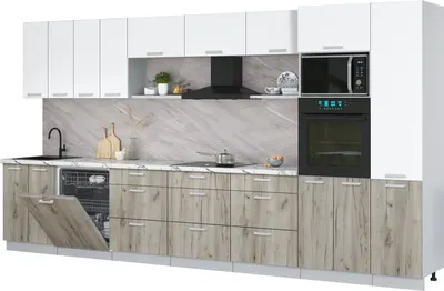 Кухонный гарнитур Интерлиния Мила Лайт 4.0-ПМ1  (белый платинум/дуб серый/белый гранит)