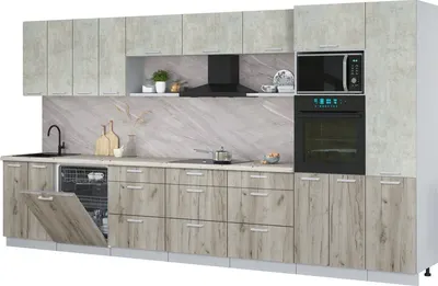 Кухонный гарнитур Интерлиния Мила Лайт 4.0-ПМ1 (бетон лайт/дуб серый/бискайская сосна)