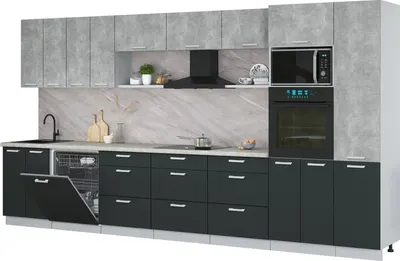 Кухонный гарнитур Интерлиния Мила Лайт 4.0-ПМ1 (бетон лайт/антрацит/опал светлый)