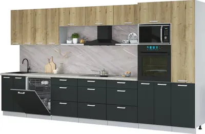 Кухонный гарнитур Интерлиния Мила Лайт 4.0-ПМ1 (дуб золотой/антрацит/опал светлый)