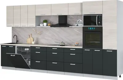 Кухонный гарнитур Интерлиния Мила Лайт 4.0-ПМ1 (вудлайн кремовый/антрацит/бискайская сосна)